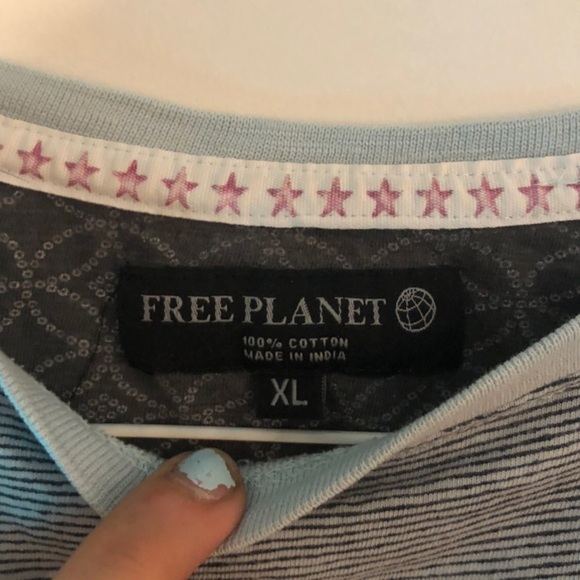 White and Blue Striped Free Planet XL Womens T-Shirt - Picture 4 of 5